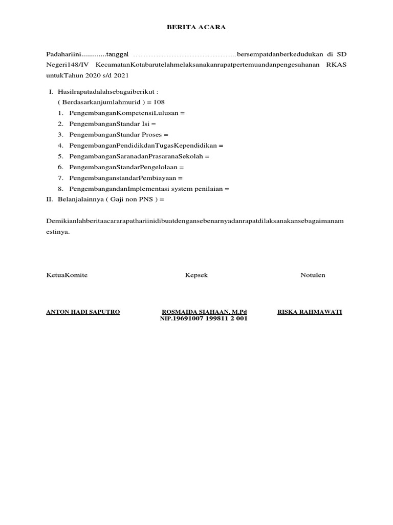 Berita Acara Rkas 2020