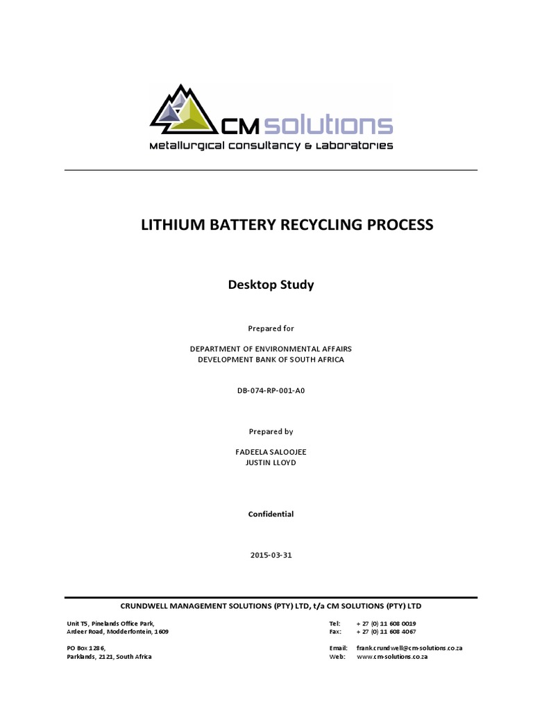 Lithium Battery Recycling Literature Review CM Solutions | PDF ...