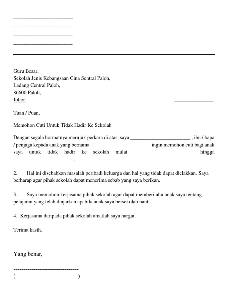 Surat Memohon Cuti Pdf