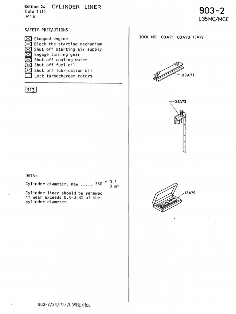 Procedures for Inspecting, Measuring, Reconditioning and Replacing Cylinder Liners, Cooling