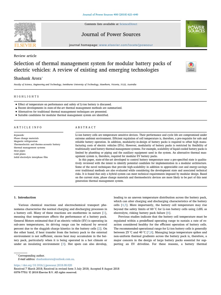 Selection of Thermal Management System For Modular Battery Packs of ...