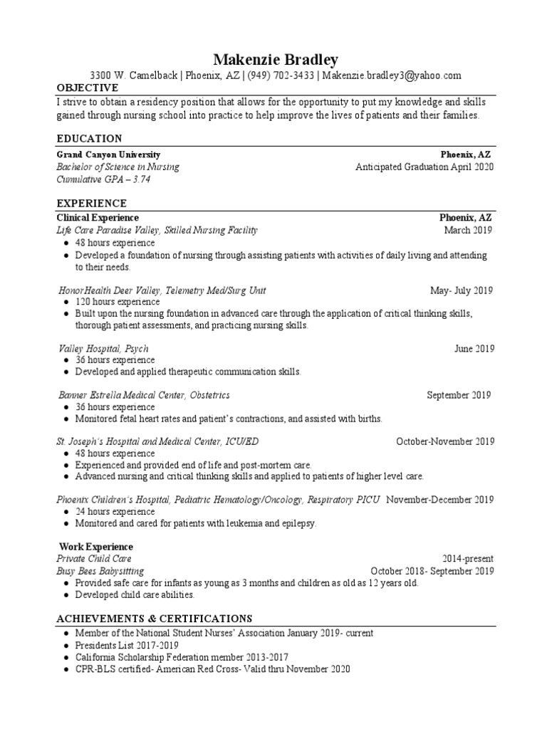 Resume Portfolio Nursing Health Care