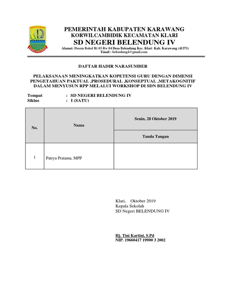 Daftar Hadir Narasumber | PDF