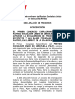Declaración de Principios - I Congreso Extraordinario PSUV Abril 2010