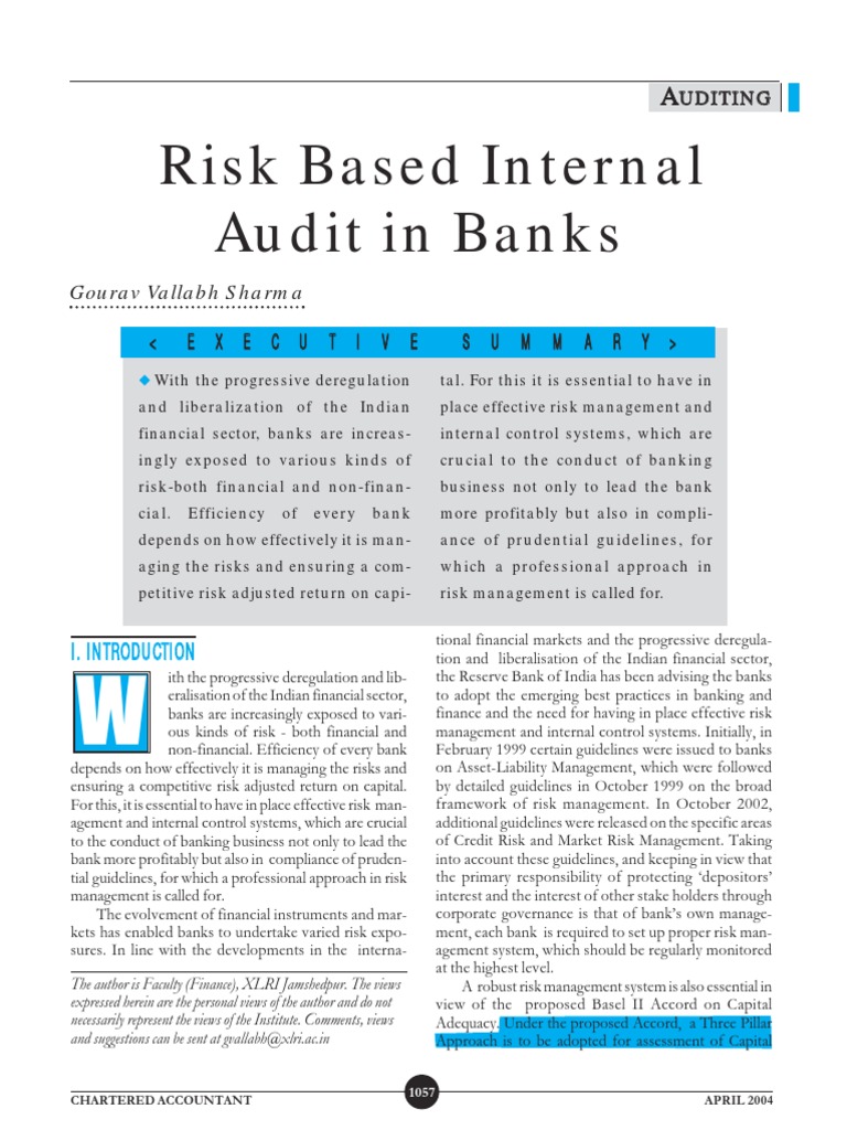 Risk-Based Internal Audit in Indian Banks | PDF | Internal Audit | Risk ...