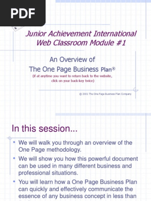 One Page Business Plan