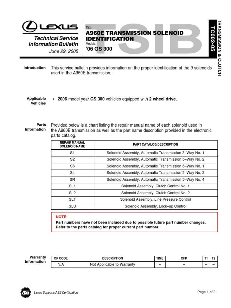 A960e Transmission Solenoid PDF Automatic Transmission