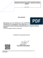 Declaração de matrícula de Lucas Dias no curso de Instrumento