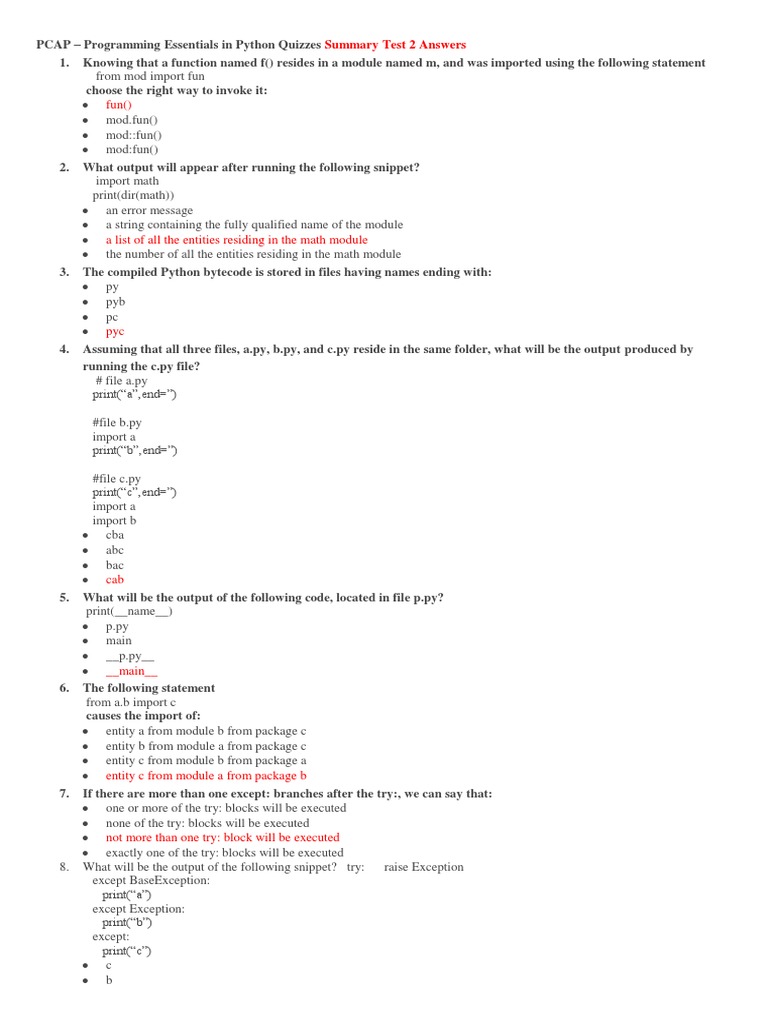 Pcap Programming Essentials In Python Quizzes Module 5 Test Answers