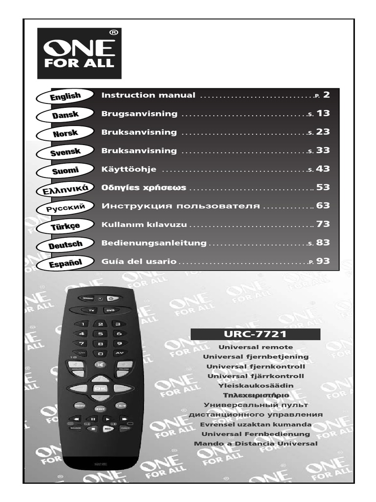 English Dansk Norsk Svensk Suomi | PDF | Remote Control | Television