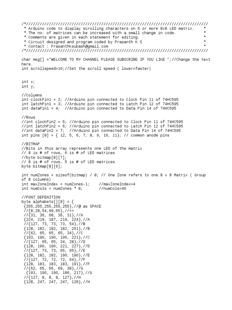 Arduino Code For 40x8 Led Matrix | PDF | Computer Architecture ...