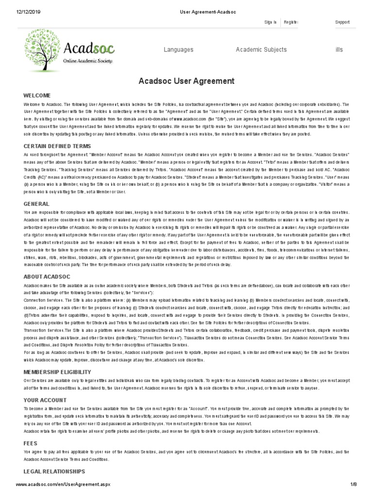 User Agreement Acadsoc | PDF | Arbitration | Payments