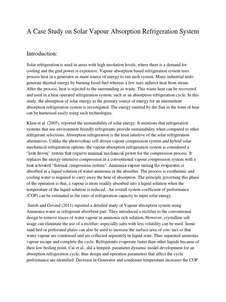 A Case Study On Solar Vapour Absorption Refrigeration System | PDF ...