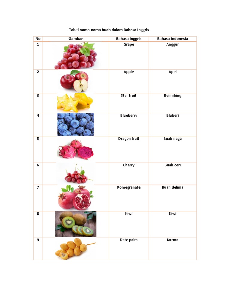 20 Buah Dalam Bahasa Inggris Tugas Anak Smp Pdf
