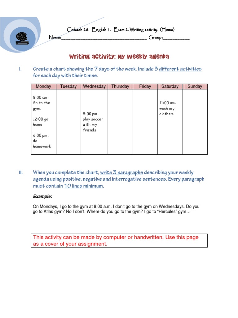 Cobach 28: Weekly Agenda Activity | PDF