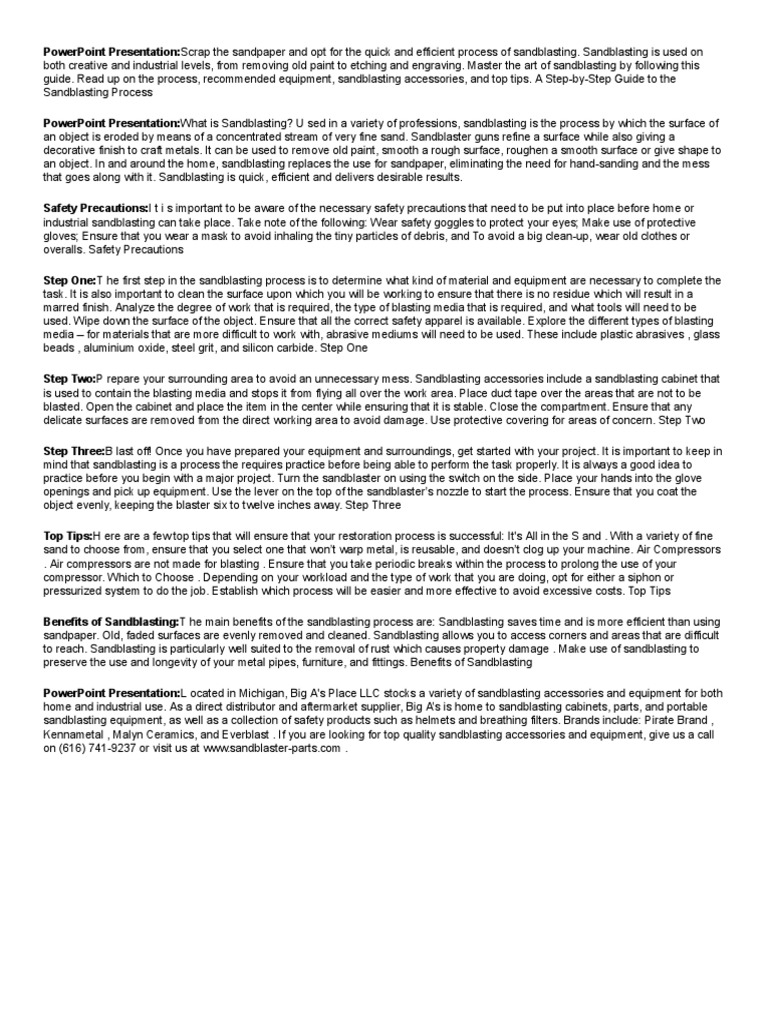 Procedure For Sandblasting PDF Metalworking Crafts