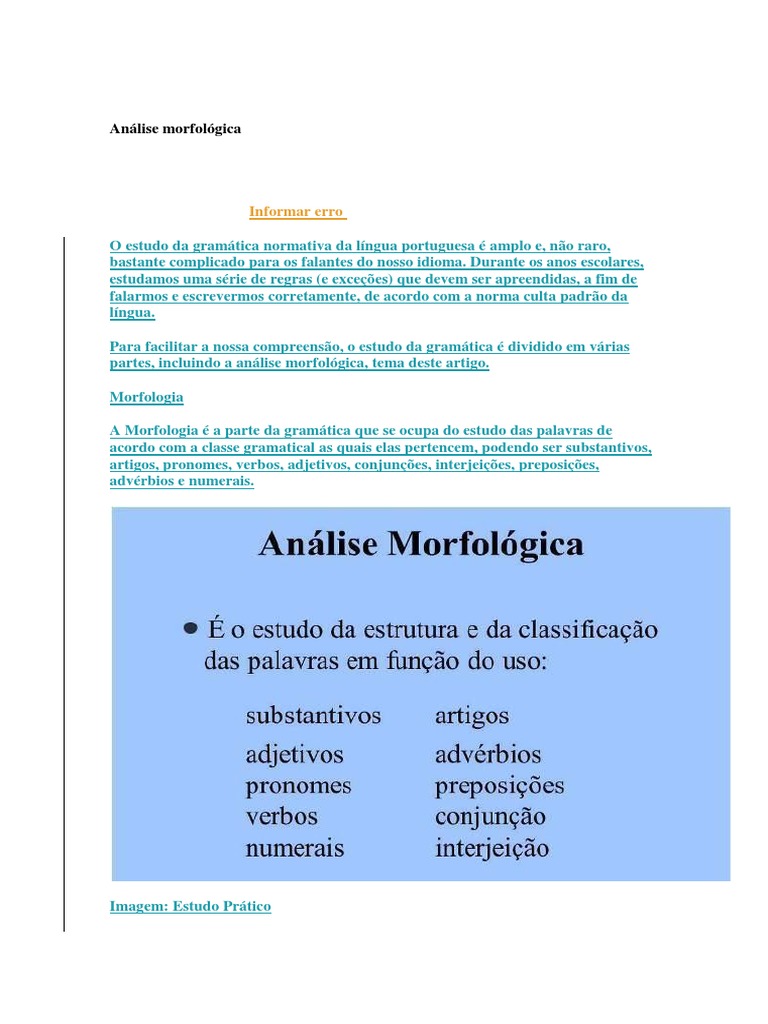 Exemplos de Análise Morfológica | PDF | Pronome | Classe gramatical