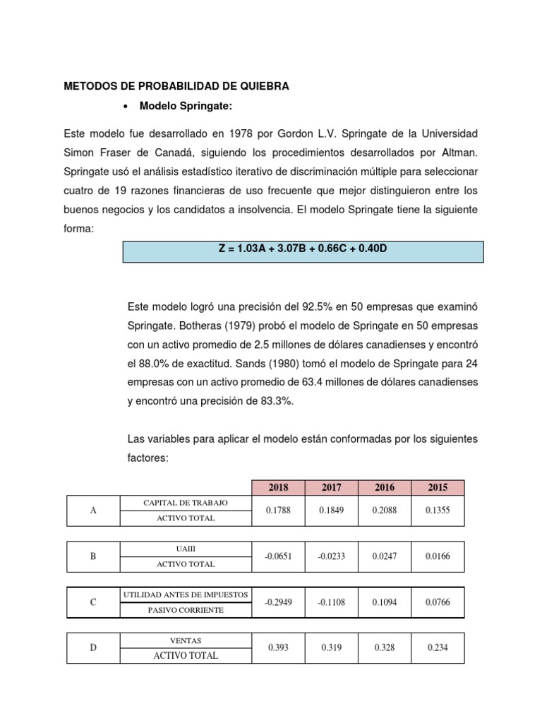 Métodos de Probabilidad de Quiebra Empresarial | PDF | Compartir ...