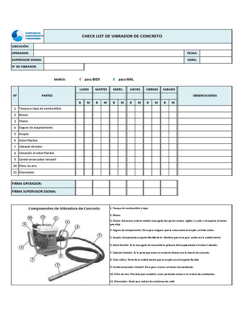 08 Check List Vibrador de Concreto Vehículos Energía y recursos