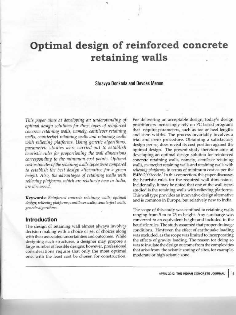 Retaining Walls - Optimal Design | PDF | Building Engineering | Civil ...