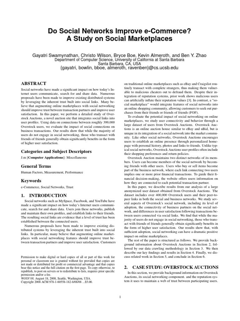 Do Social Networks Improve E-Commerce? A Study On Social Marketplaces | PDF