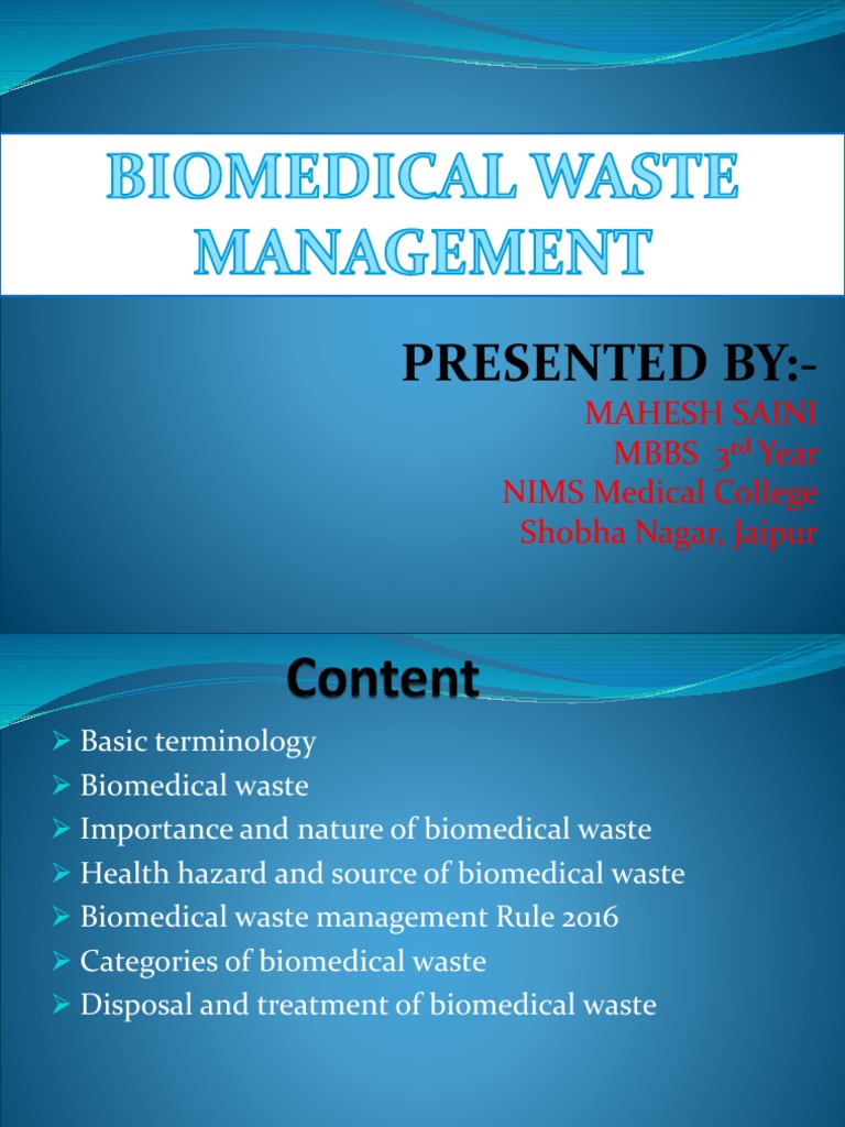 Overview of Biomedical Waste Management | PDF | Incineration | Waste