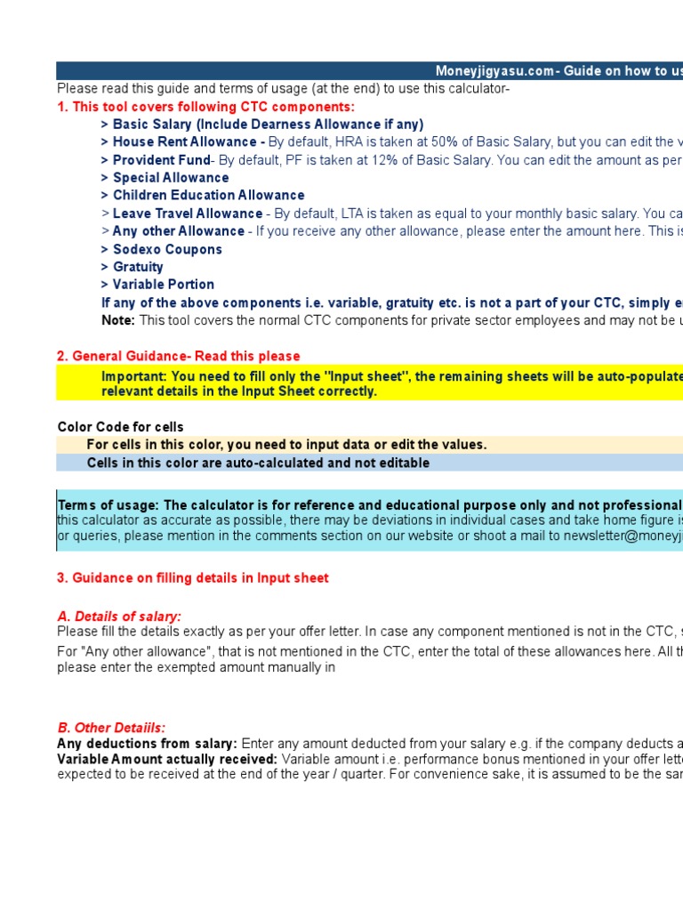 Take Home Salary Calculator India | PDF | Tax Deduction | Taxes