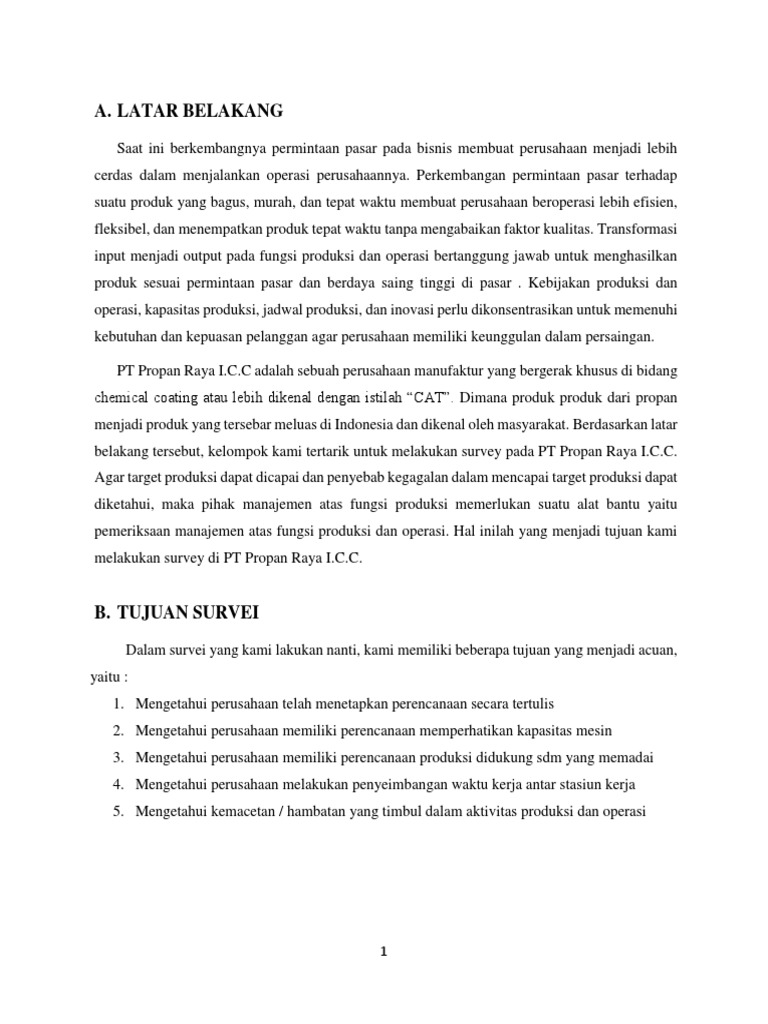 Survei Produksi di PT Propan Raya I.C.C | PDF