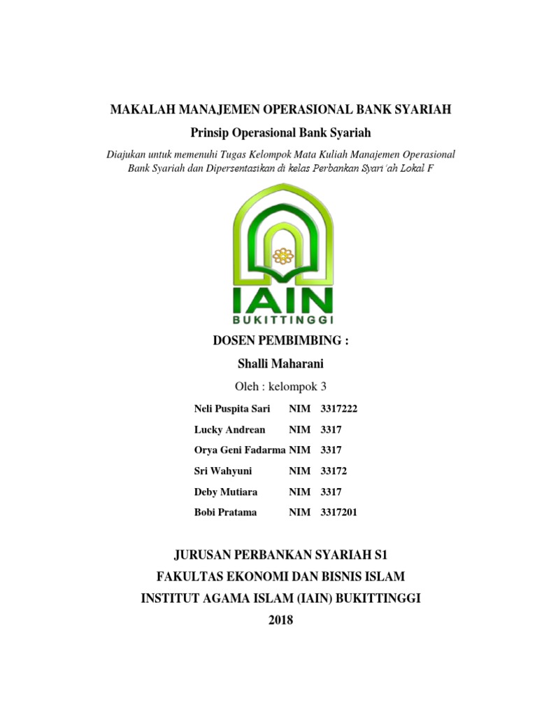 Makalah Manajemen Operasional Bank Syariah