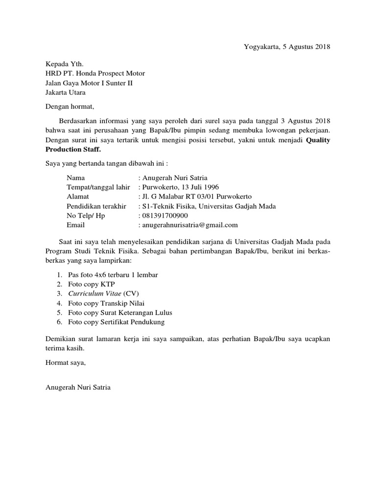 Surat Lamaran Kerja