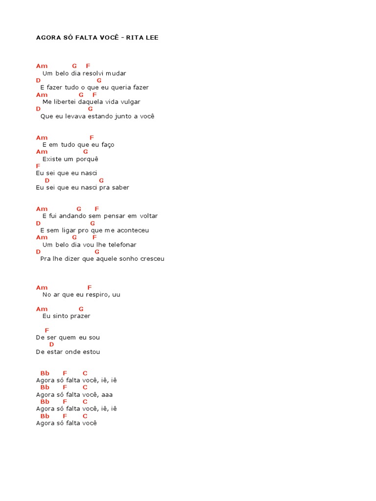 Agora Só Falta Você Rita Lee Pdf Pdf