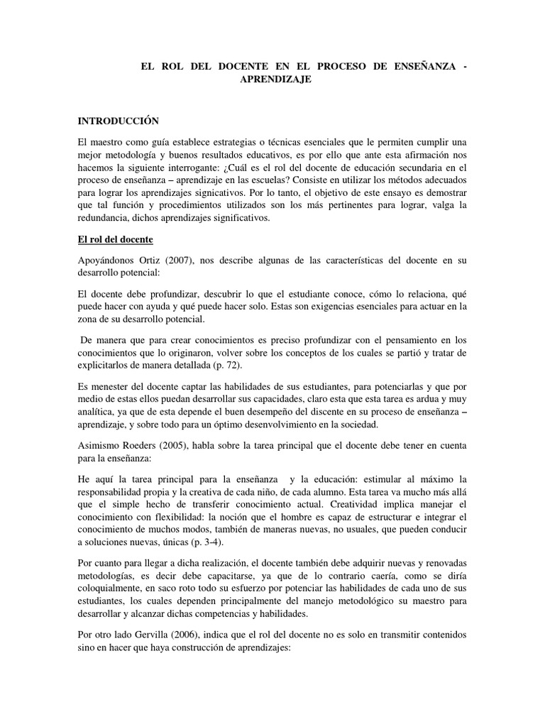 El Rol Del Docente en El Proceso de Enseñanza | PDF | Maestros ...