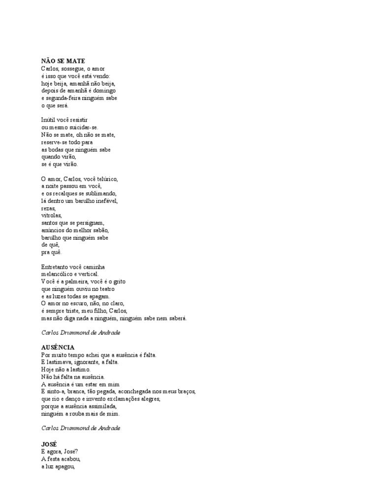 Poesias de Carlos Drummond para Serem Trabalhadas PDF, PDF, Poesia