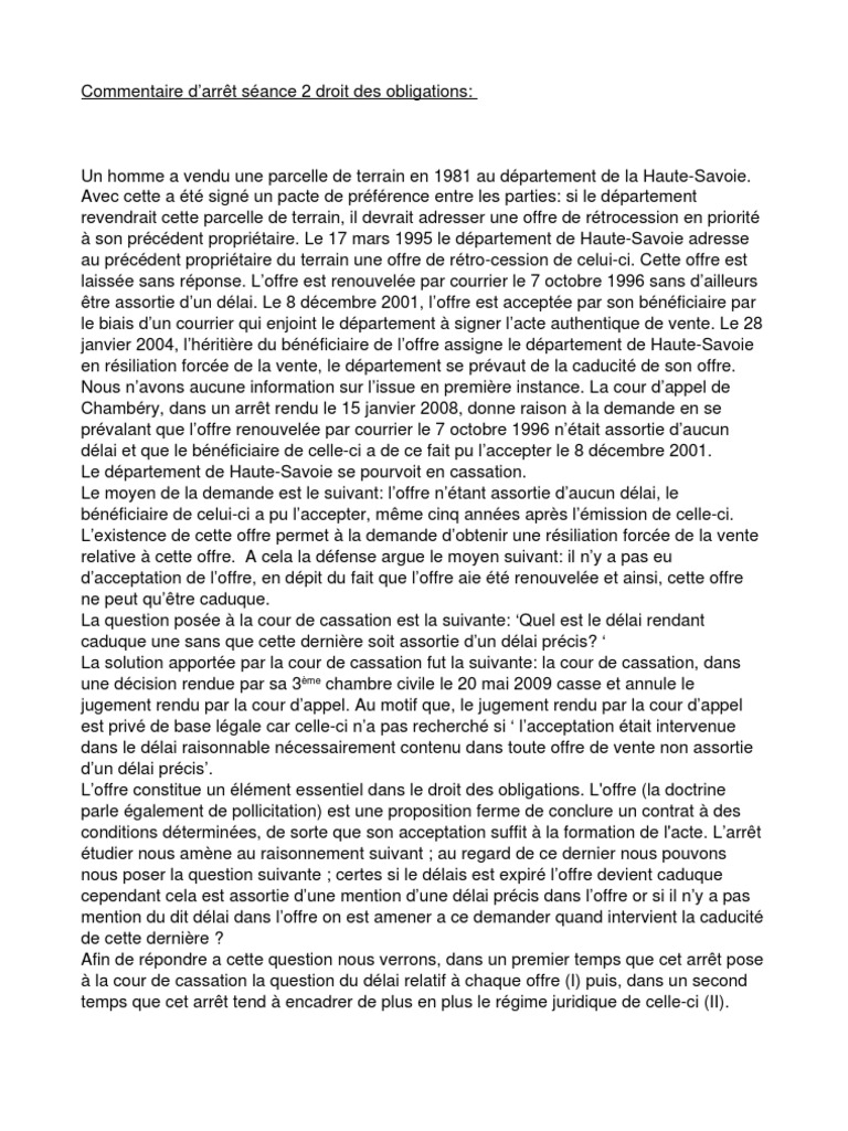 commentaire darret seance  droit des obligations jurisprudence credit
