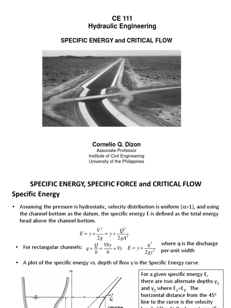 Specific Energy and Critical Flow Analysis | PDF | Mechanics | Civil ...