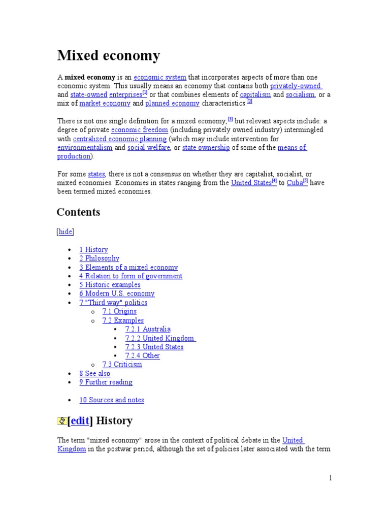 Mixed Economy PDF Socialism Capitalism
