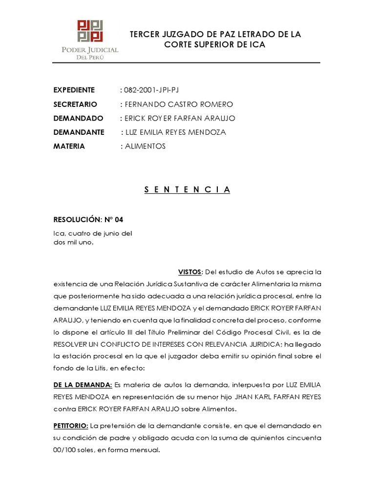 Sentencia de Alimentos PDF Justicia Crimen y violencia