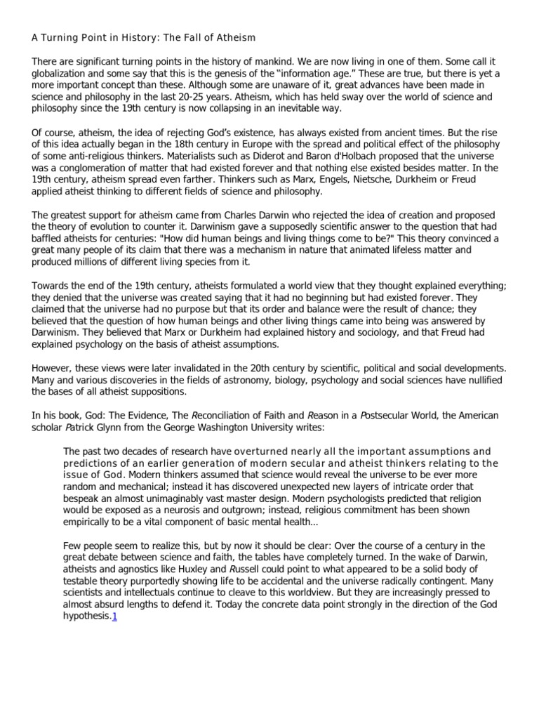 A Turning Point in History The Fall of Atheism PDF Atheism Universe