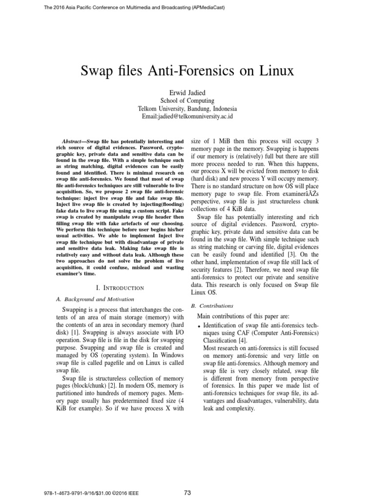 Swap Files AntiForensics On Linux PDF Encryption Computer File