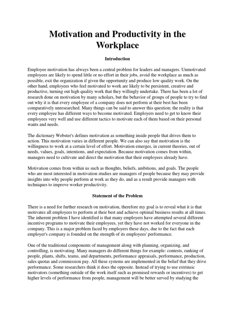 Motivation and Productivity in The Workplace | PDF | Motivation ...