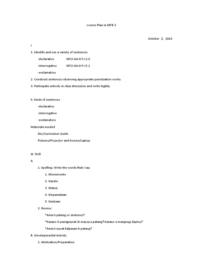 Types of Sentences Lesson Plan | PDF | Language Mechanics | Linguistic ...