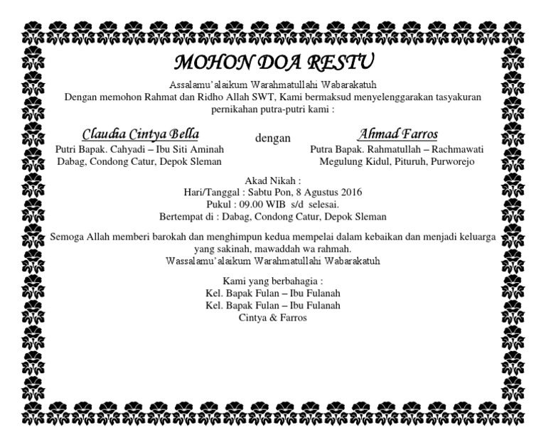 Contoh Ucapan Tasyakuran Pernikahan Nasi Box Docx