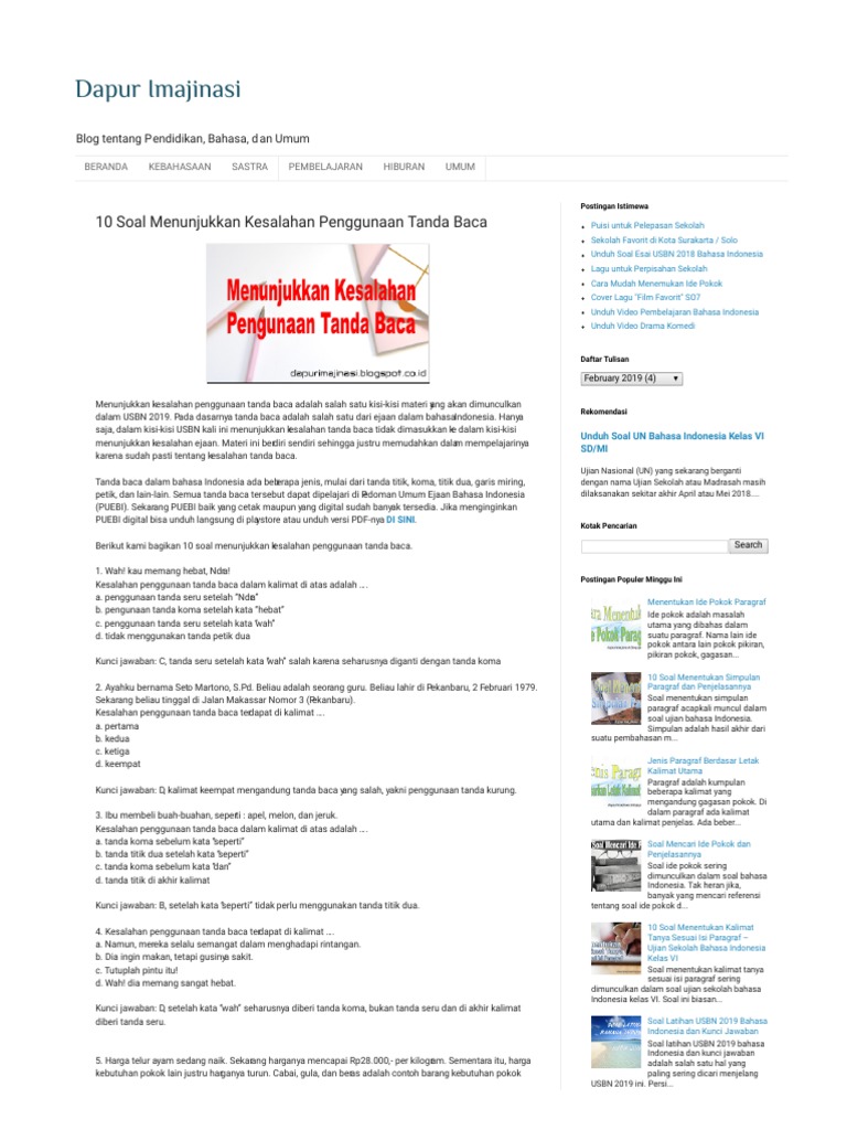 10 Soal Menunjukkan Kesalahan Penggunaan Tanda Baca Dapur Imajinasi