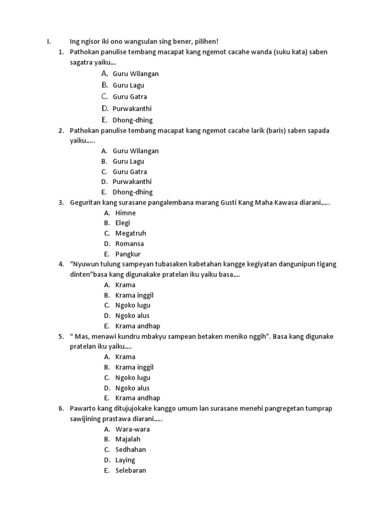 Soal Ujian Bahasa Jawa Pkn Pdf