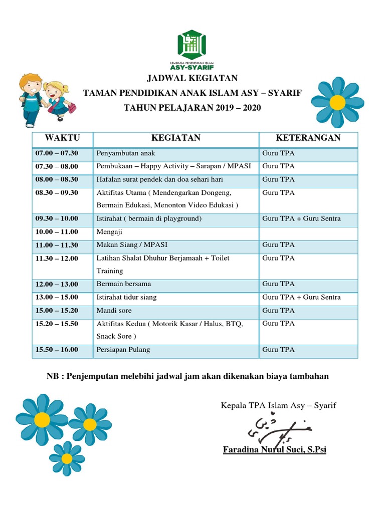 Jadwal Kegiatan Tpa 2019 2020