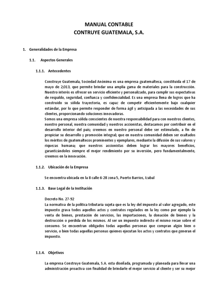 Manual Contable Construye Guatemala S.A | PDF | Devengo | Contabilidad