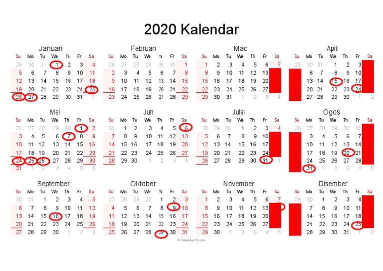 2020 kalendar tahun Contoh Karangan