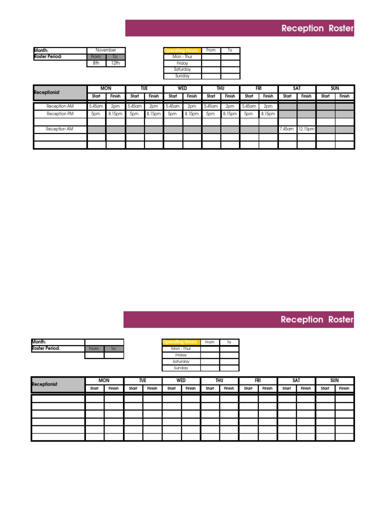 November Receptionist Roster Schedule | PDF