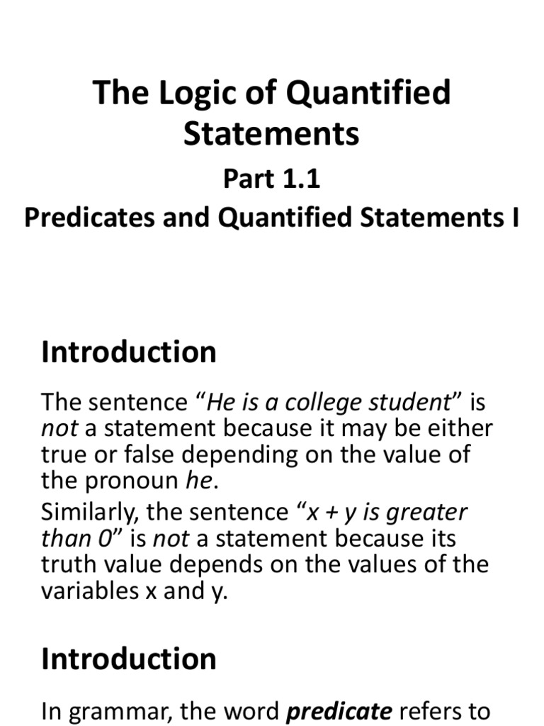 3.1.1 The Logic of Quantified Statements Part 1.1 PDF Predicate