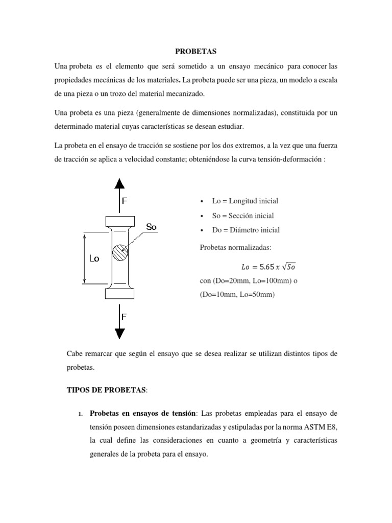 Tipos de Probetas para Ensayos Mecánicos | PDF | Métodos y materiales ...